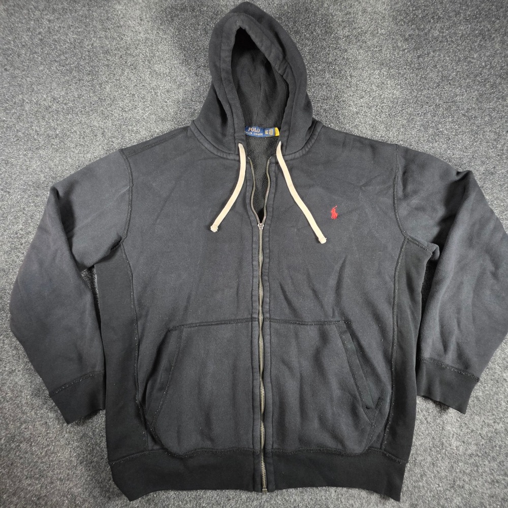 Polo Ralph Lauren Full Zip Fleece Hoodie Mens XLT Black Red Pony Sweatshirt